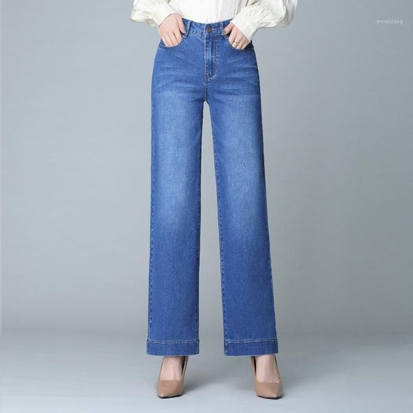 

new spring and autumn brand lades female women girls high waist stretch straight pants jeans clothes slim fit wide-leg pants1, Blue