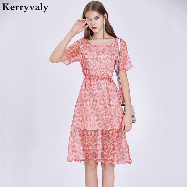 

new floral women summer silk dress vestidos mujer verano 2020 waist hugging a- line pink party dress kleider damen k66071, Black;gray