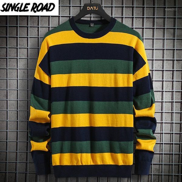 

men's sweaters singleroad mens knitted sweater men 2021 winter striped pullover jumper harajuku korean style casual yellow men1, White;black