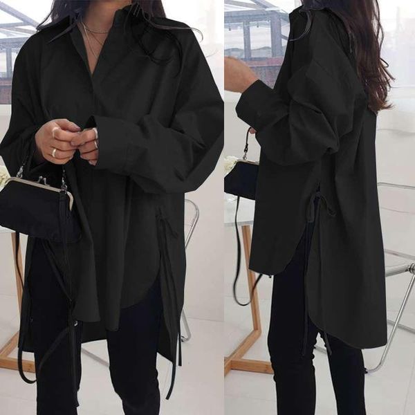 

2020 zanzea stylish solid shirts women's asymmetrical blouse casual lace up blusas female button lapel shirt oversized tunic 5xl1, White