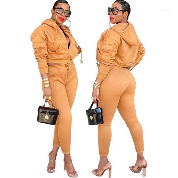 

solid color thick hooded sweatshirts sport woman 2 piece set autumn winter womens designer tracksuits new, Gray