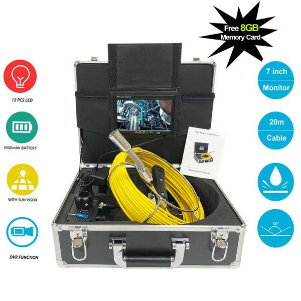 

7''screen 23mm drain pipe sewer inspection camera system 20m 30m 40m 50m cable waterproof camera 1000 tvl with 12pcs led