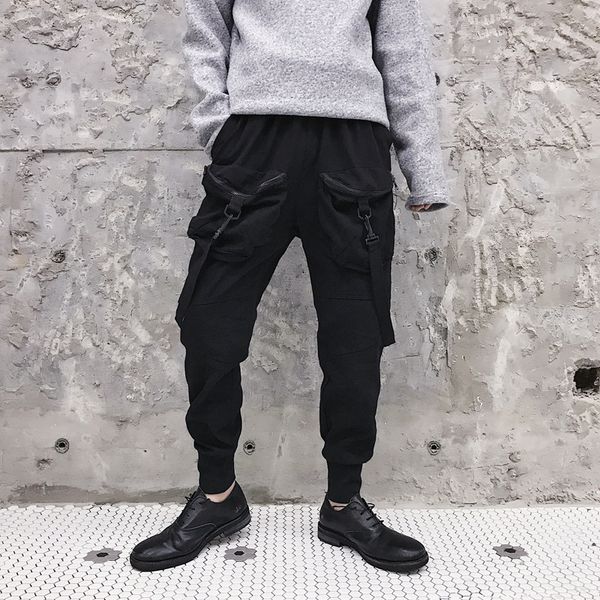 

4cwx4 ins autumn new dark color slimming 2019 cropped tight tight super pants leggingsharem pants nine-point overalls solid multi-pocket, Blue