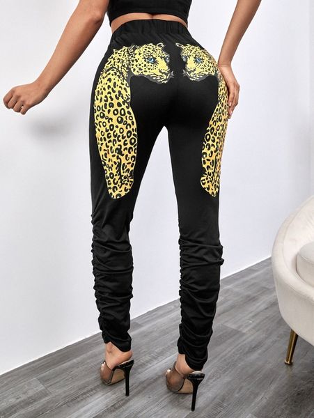 

sxy leopard print stacked leggings p5xr#, Black