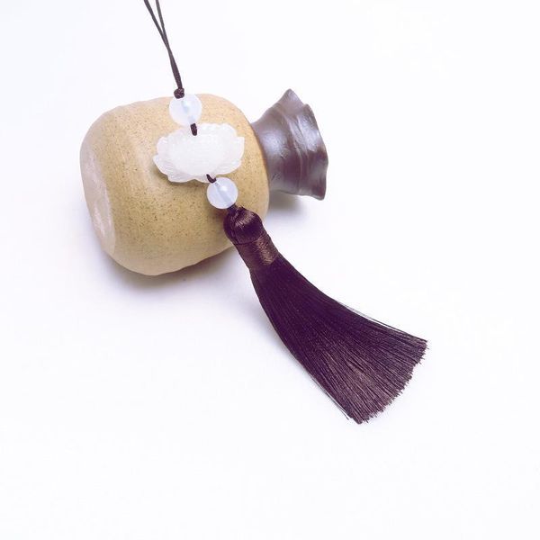 

2pcs white jade lotus tassel fringe diy garments materials key bag phone bookmark tassel pendant hand make embellissements craft h sqcchs