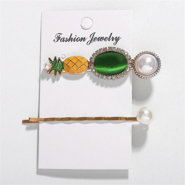 

hair accessories sweet pearl crystal fruit clip set cute pineapple barrettes for women girl korean pins side