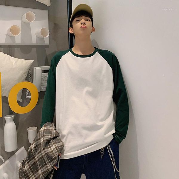 

korean men long sleeve t shirts fashion patchwork basic men's t-shirt 2020 harajuku man casual tees 5xl1, White;black