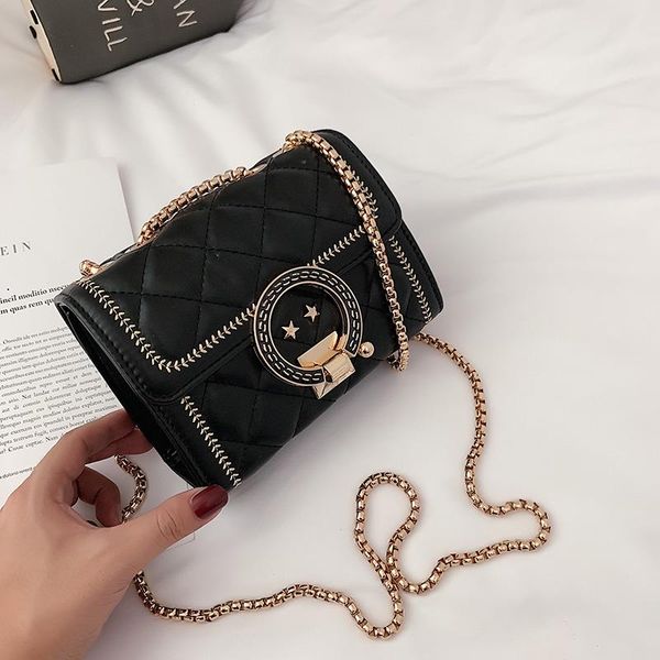 

cross body d&t 2021 fashion vintage shoulder bag women handle metal chains casual exquisite lock hasp pu material grid lady style