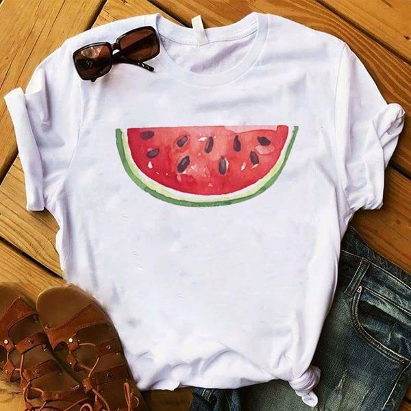 

women lady t shirt one piece watermelon printed tshirt ladies short sleeve tee shirt women female clothes graphic t-shirt, White