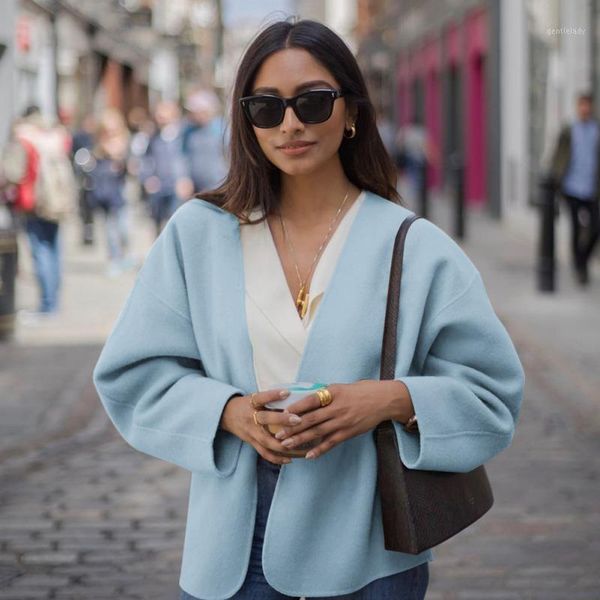 

women's wool & blends 2xl women coat double-faced woolen warm solid color long-sleeved fashion cardigan1, Black