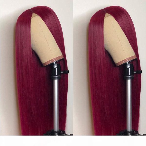 

colored lace front wig human hair 99j glueless pre plucked long straight brazilian real burgundy ombre full lace wigs for black women, Black;brown