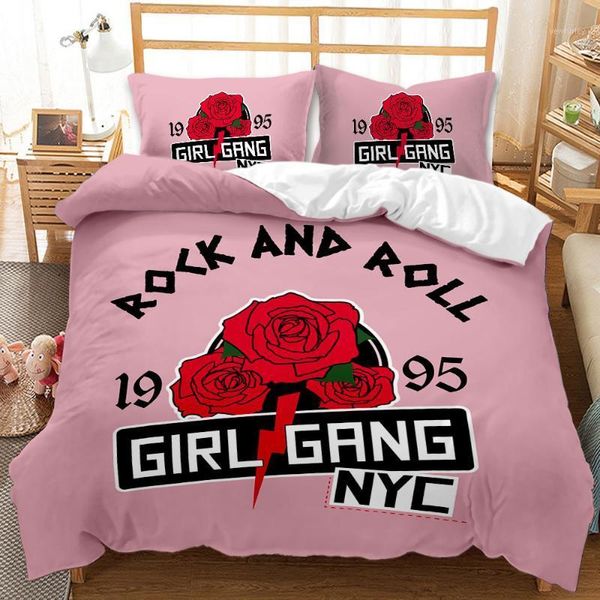 

pink flowers bedding set king size soft rose print duvet cover girls bedroom decor cute bed linens double 3d quilt home textiles1