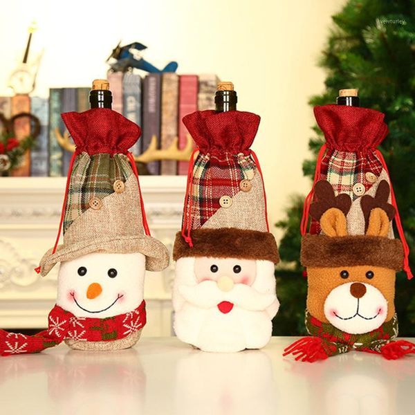 

christmas decorations wine bottle covers red bags holiday decor gift1