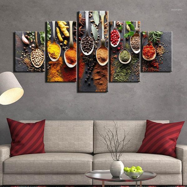 

paintings 5 piece kitchen canvas painting picture wall panels spices living room art pictures1