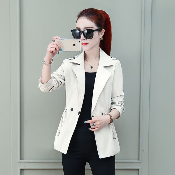 

2021 new women's blouse spring and autumn drawstring casual color solid new temperament female jacket xi3g, Tan;black