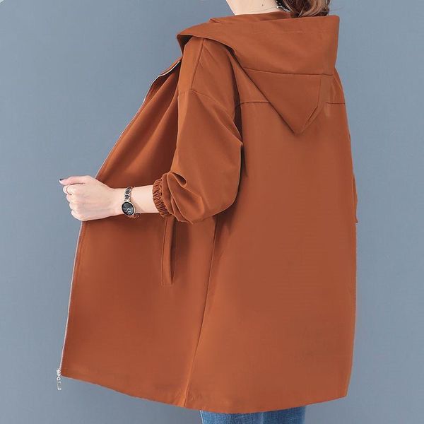 

2021 autumn thin windbreaker korean large size loose hooded coat casual female baseball uniform outwear women jackets 6xl y505, Black;brown