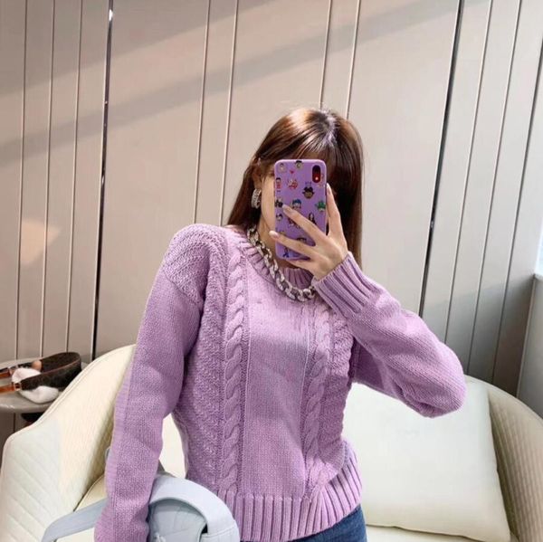 

2020 winter women's long sleeve knitted purple pure color simple style fashion women's sweater loose ing, White;black