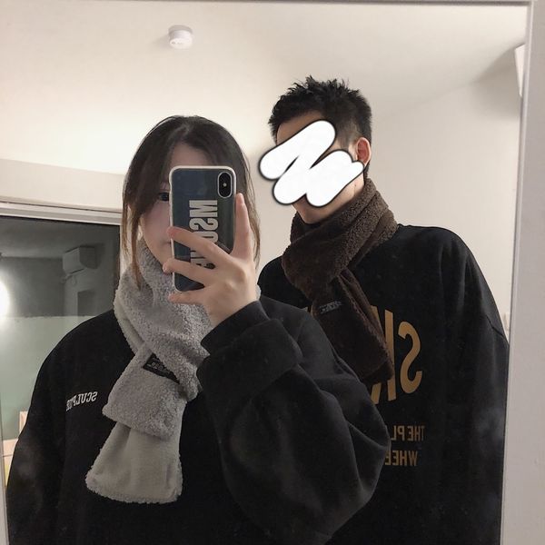 

ins short harajuku small scarf men and women cashmere winter students versatile lovers bib men's fashion brand korean version, Blue;gray