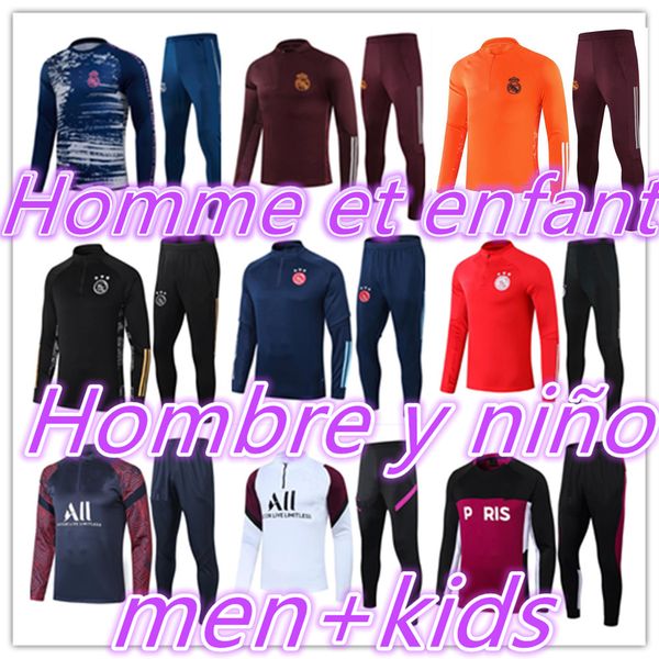 

real madrid mens and kids survetement foot soccer jerseys 2020 2021 soccer tracksuit kits football tracksuits training suit jakcet tuta, Black