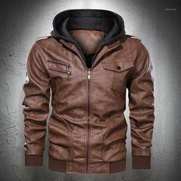 

winter jacket men leather jacket motorcycle coat vintage pu leather bomber detachable hood fashion coat europe size 20201, Black