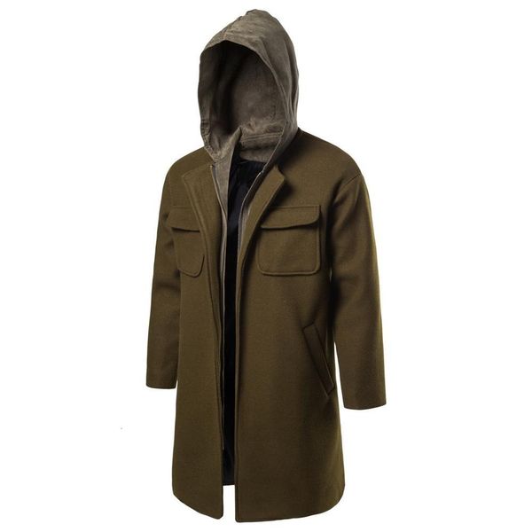 

2021 new men winter men'sd solid color wool trench coat overcoat j0my, Black