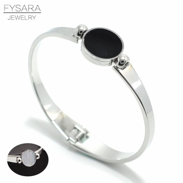 

fysara классический марка white shell black двухсторонний дизайн браслеты браслеты из нержавеющей стали манжета браслеты шарма turnable jllh, Silver