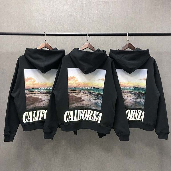 

2021 new reflective askyurself hoodie men women 1:1 colorful california wave ps pullover hooded woof, Black
