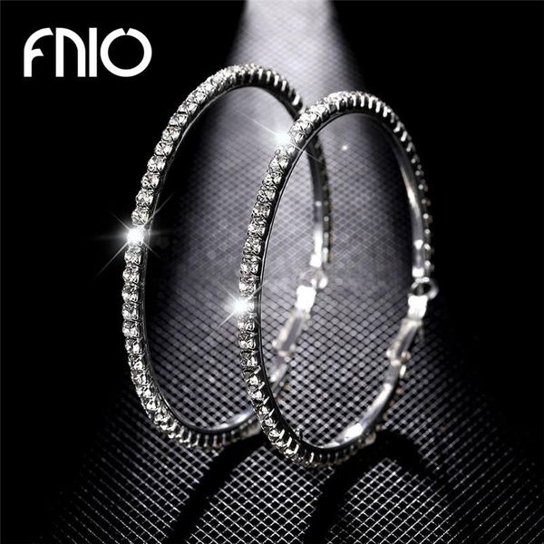 

hoop & huggie fnio 2021 super crystal big circles earrings for women rhinestone silver color circle loop simple fashion ear ring, Golden;silver