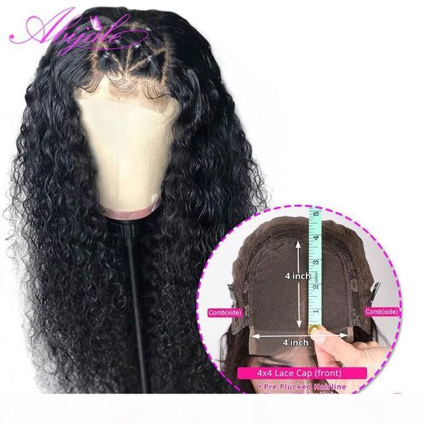 

abijale curly lace closure wig short bob human hair wigs pre-plucked brazilian 4x4 curly human hair wigs 150% density remy, Black;brown