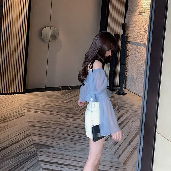 

7lbvc zhao baoni's square collarshoulder women's shirt chiffon summer 2020 new long line collar lotus leaf sweet short one sleeve, White