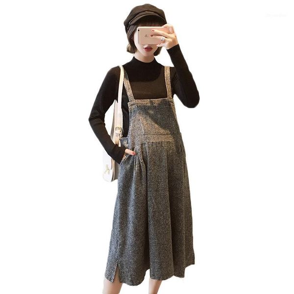 

maternity mother dress 2019 fashion large size loose woolen strap dress + long sleeve sweater two sets of pregnant women w6071, White