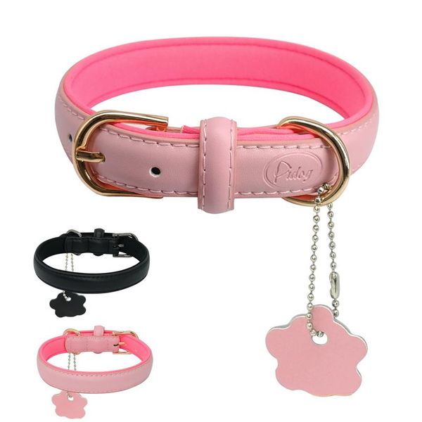 

puppy dog cat collar soft leather padded kitten pet collars for small medium dogs cats chiahuahua with pink pendant acc wmtgbe