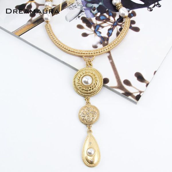 

chains ethnic style long pendant chunky wide choker necklaces for women pearl alloy heavy necklace vintage gold plated jewelry, Silver