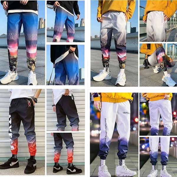 

2021 pockets cargo harem jogger pants men hip hop flame pattern loose casual trousers streetwear harajuku men sweatpants clothes, Black