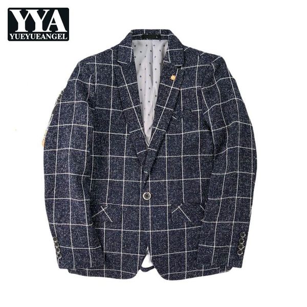 

men's suits & blazers men business casual plaid blazer turn-down collar single button slim fit suit jacket korean style fashion design, White;black