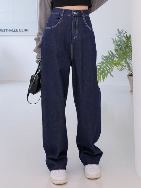 

dazy high waist straight leg jeans a65n#, Blue