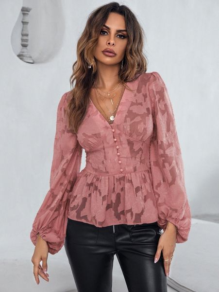

chiffon bishop sleeve peplum blouse k5g2#, White