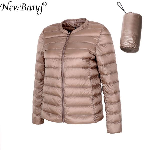 

newbang brand ultra light down jacket women collarless coat with zipper feather outwear jacket women slim female windbreaker 201023, Black