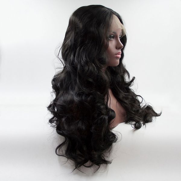 

deep part 22"inch natural color body wavy hair heat resistant hair part wigs synthetic lace front wigs for black women, Black;brown