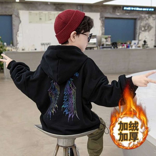 

plush autumn boys' hooded sweater and 2020 new korean children's winter thickened base shirt 1bq1, Black