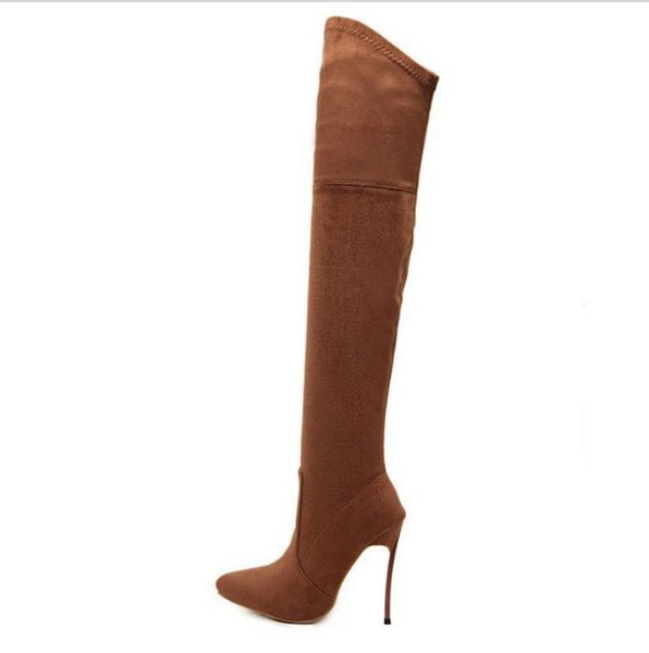 

over knee women's boots metal heel pointed high heel elastic boots size, Black