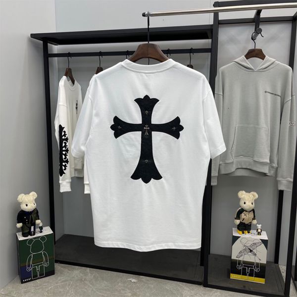 

chao brand ch crosin вышивка крест кожа чистый хлопок коротким рукавом мужская и женская футболка, Black