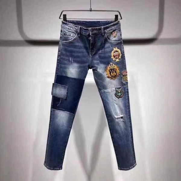 

men's jeans vk01425 fashion 2021 runway european design party style clothing, Blue