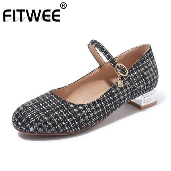 

fitwee women classics sweet pumps spring plaid shoes woman party leisure pumps footwear size 34-45, Black
