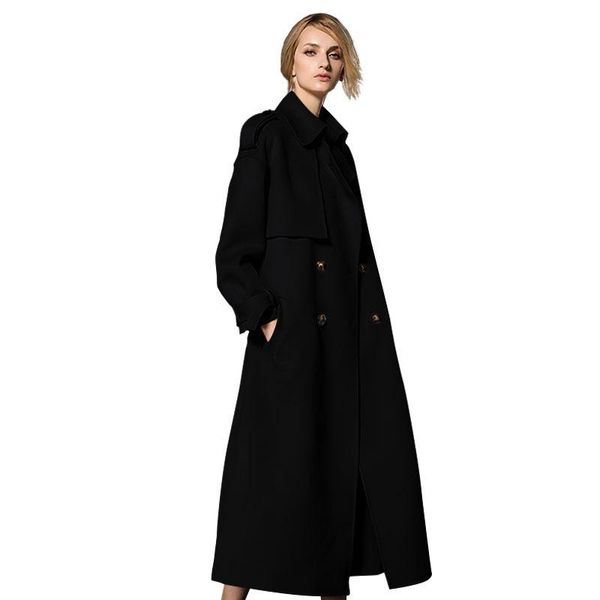 

black color double breasted warm long thicken wool blends coats women winter autumn coat female ladies overcoat