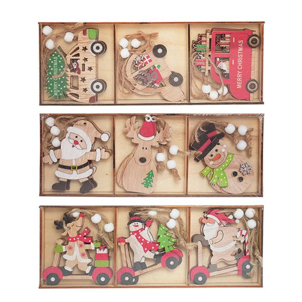 

9pcs/box car wooden pendants xmas tree hanging ornaments christmas decorations for home kids gift noel navidad decor