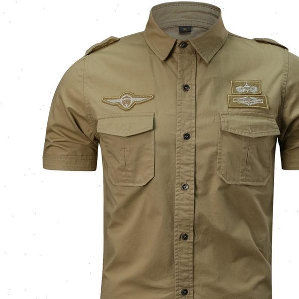 

men shirt short sleeve pockets safari style casual military pure color pocket summer men casual shirt d90823, White;black