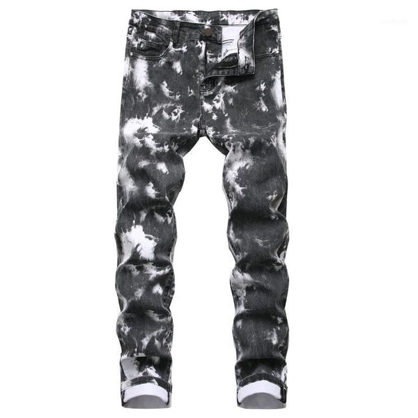 

ropa fashion men's jeans stretch slim fit jet black trousers street casual men tie dye skinny denim punk pants vaqueros hombre1, Blue