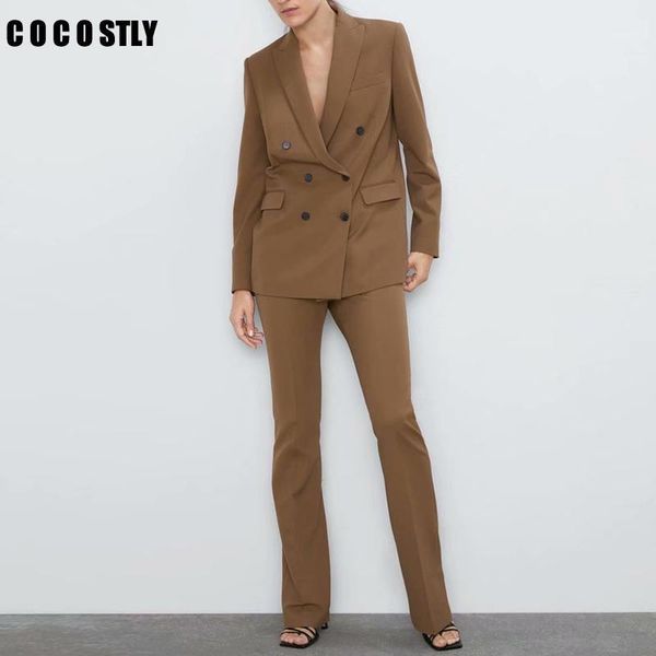 

2020 new office work blazer suits of women pants suit blazers jackets with trouser two pieces set khaki1, White
