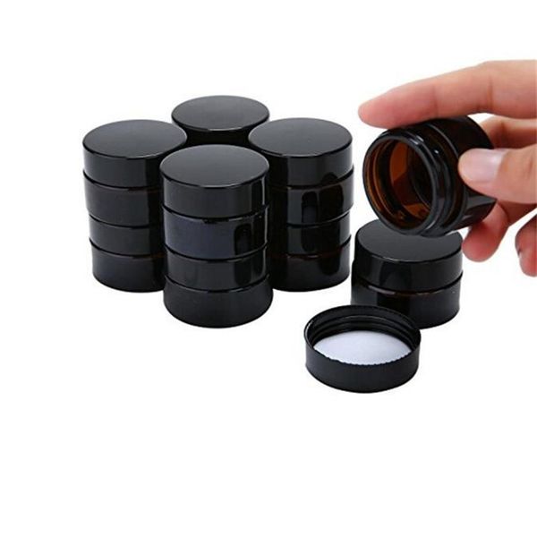 

5g 10g frosted clear amber glass jar cream bottles container with black silver gold lid and inner pad